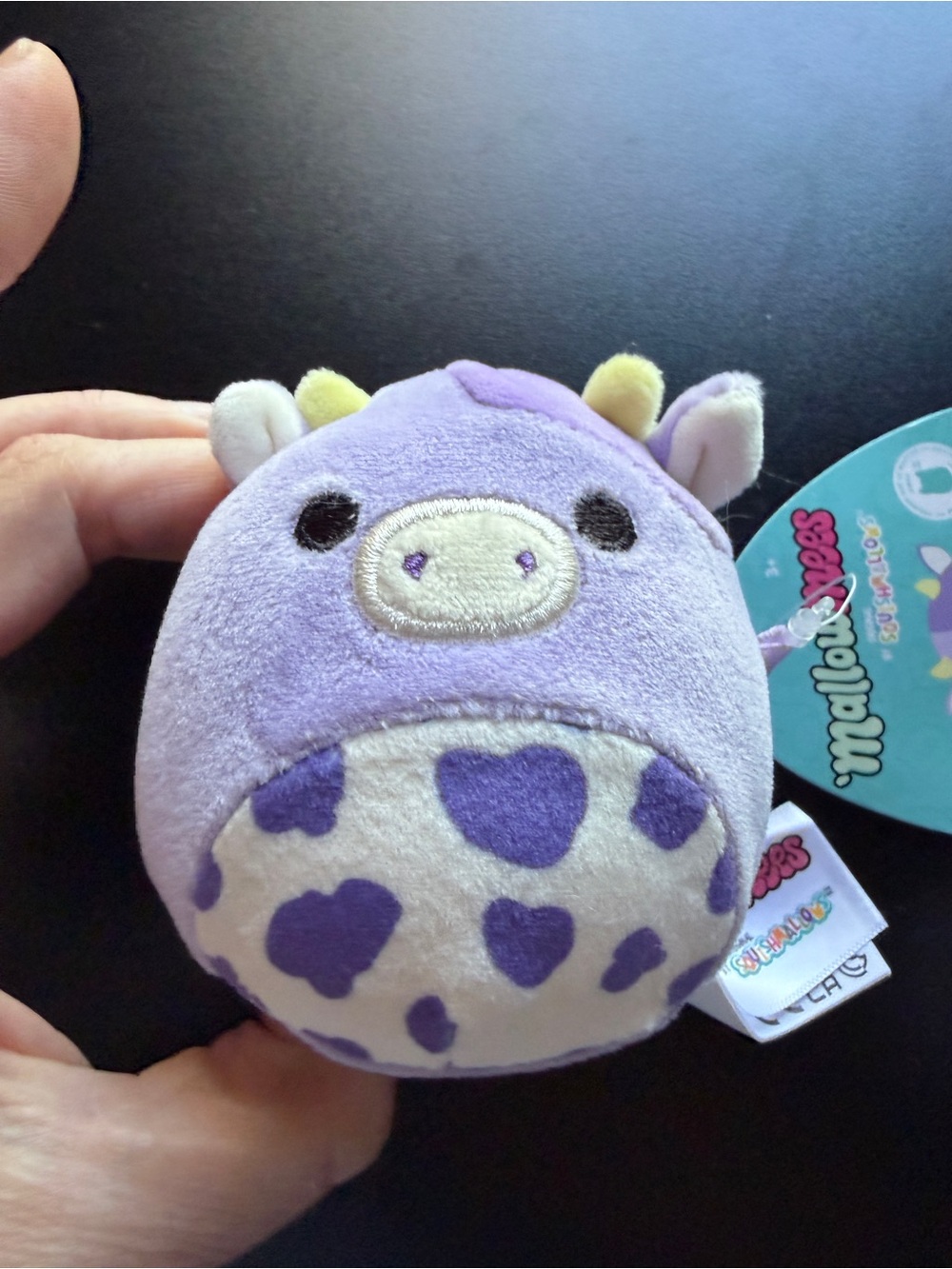 New Squishmallows MallowMees Bubba Purple Cow Squishy Toy Plush Squeeze 3+
